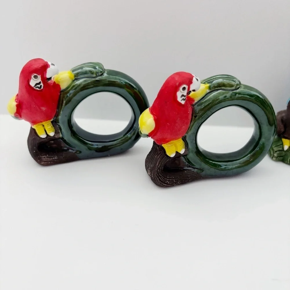 Parrot Toucan Pottery Napkin Rings Set of 4 Serviette Tableware Peru
